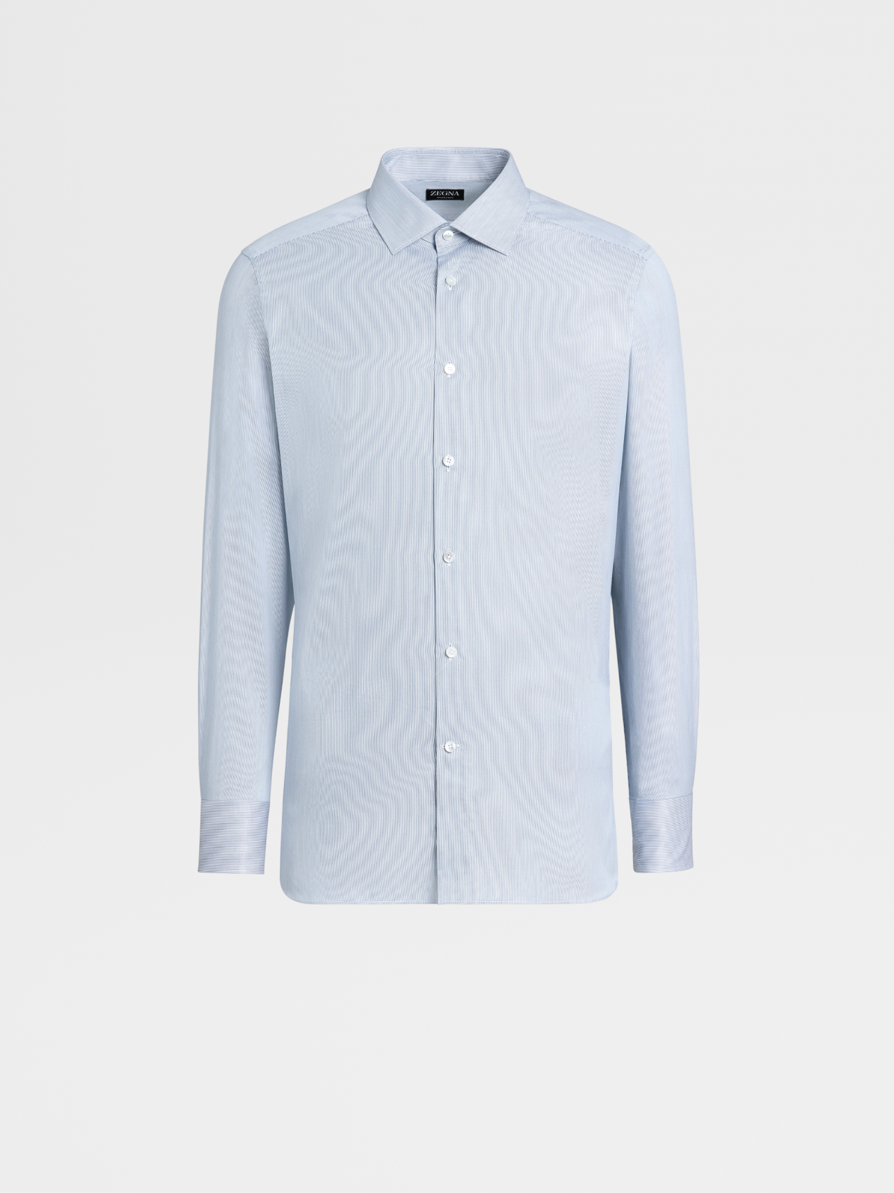 Navy Blue and White Micro-striped Trofeo™ 600 Cotton and Silk Long-sleeve Tailoring Shirt